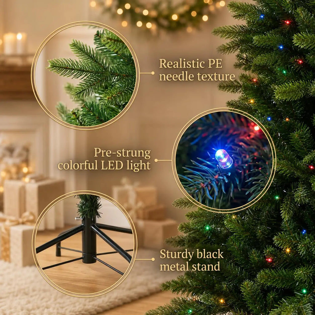 GAOMON 7.5 FT PE PVC Artificial Christmas Tree, Full Green Mixed Branches