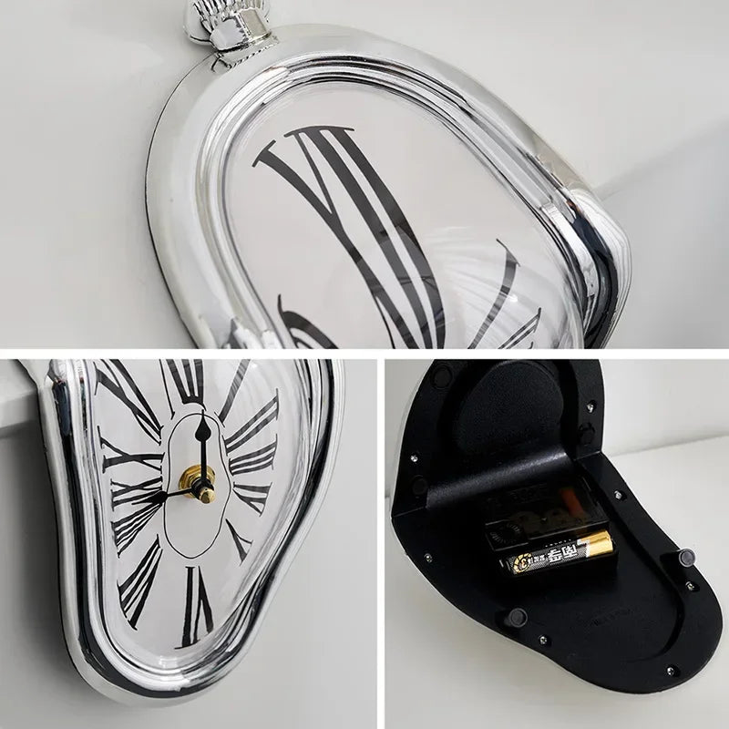 Surreal Melting Clock Silent Melted Wall Clock Salvador Dali Style Wall Watch for Decorative Home Office Shelf Desk Table Gift