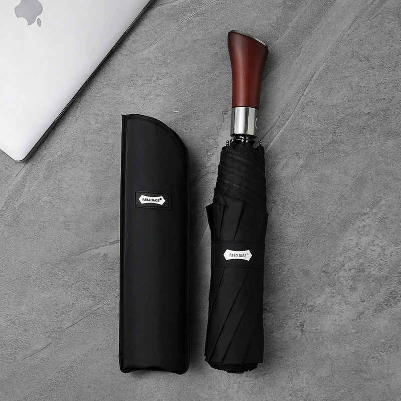 Parachase Automatic Umbrella Men 120cm Large Folding Umbrella Windproof Strong Wooden Handle Big Golf Luxury Umbrella 8K