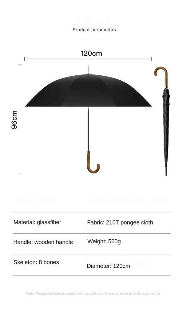 New Wooden Long Handle Luxury Umbrella Men Women, Outdoor 8 Bones Big Golf Rain Umbrella Windproof Strong, 120cm Diameter