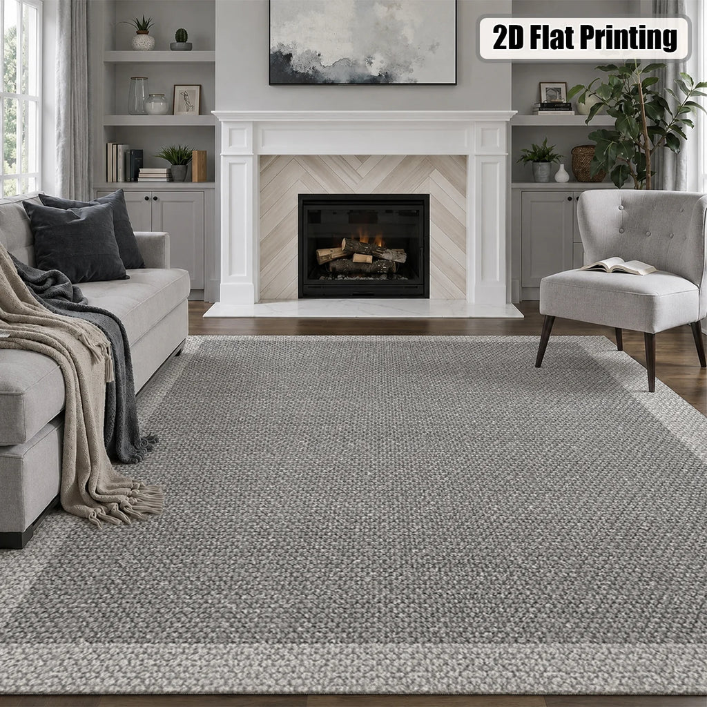 Large Indoor Area Rug, Soft Velvet Low Pile with Non-Slip Dotted Backing, Machine Washable Neutral Gray Textured Rug for Living Room Bedroom Modern Home Decor
