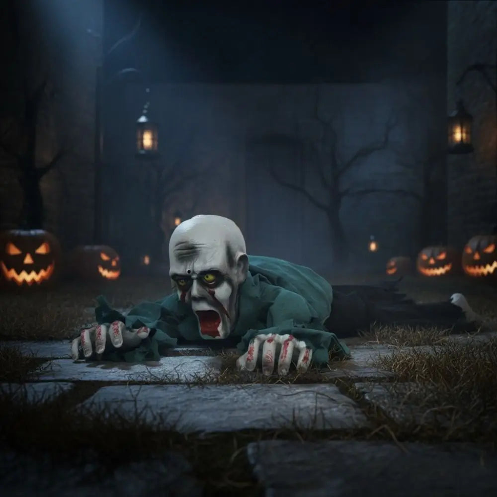 Electric Halloween Crawling Ghost Bald Head Voice-activated Climbing Zombie Figure Realistic Folding Escape Room Climbing Ghost
