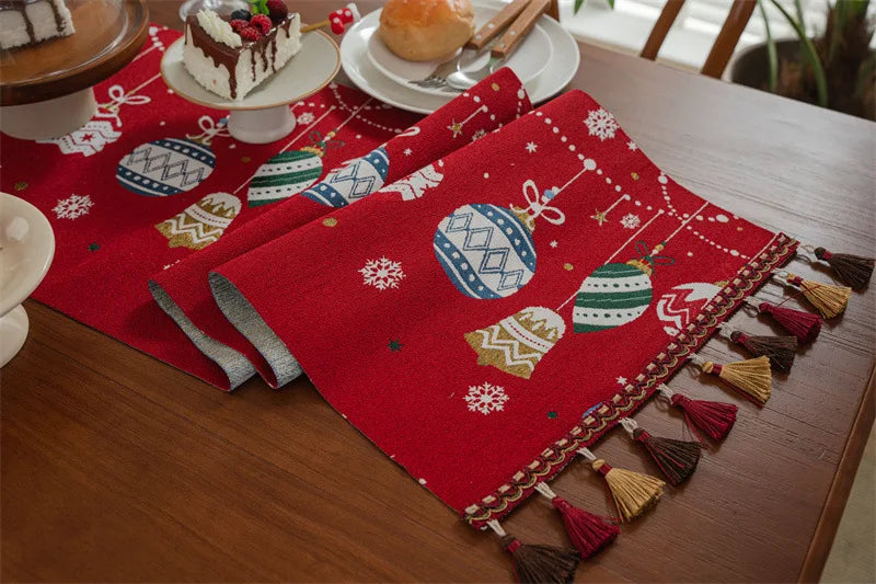 Christmas Snowflake Decoration Table Runner Jacquard Dining Cloth New Year Gift Winter Home Rustic Decor Bed Tail Flag Cover