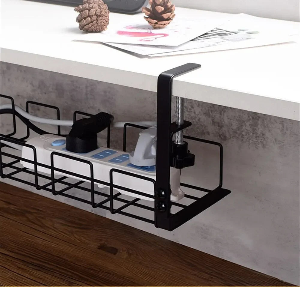 Under Table Storage Rack Metal Cable Management Tray Home Office Desk Wire Organizer No Punching Kitchen Storage Accessories