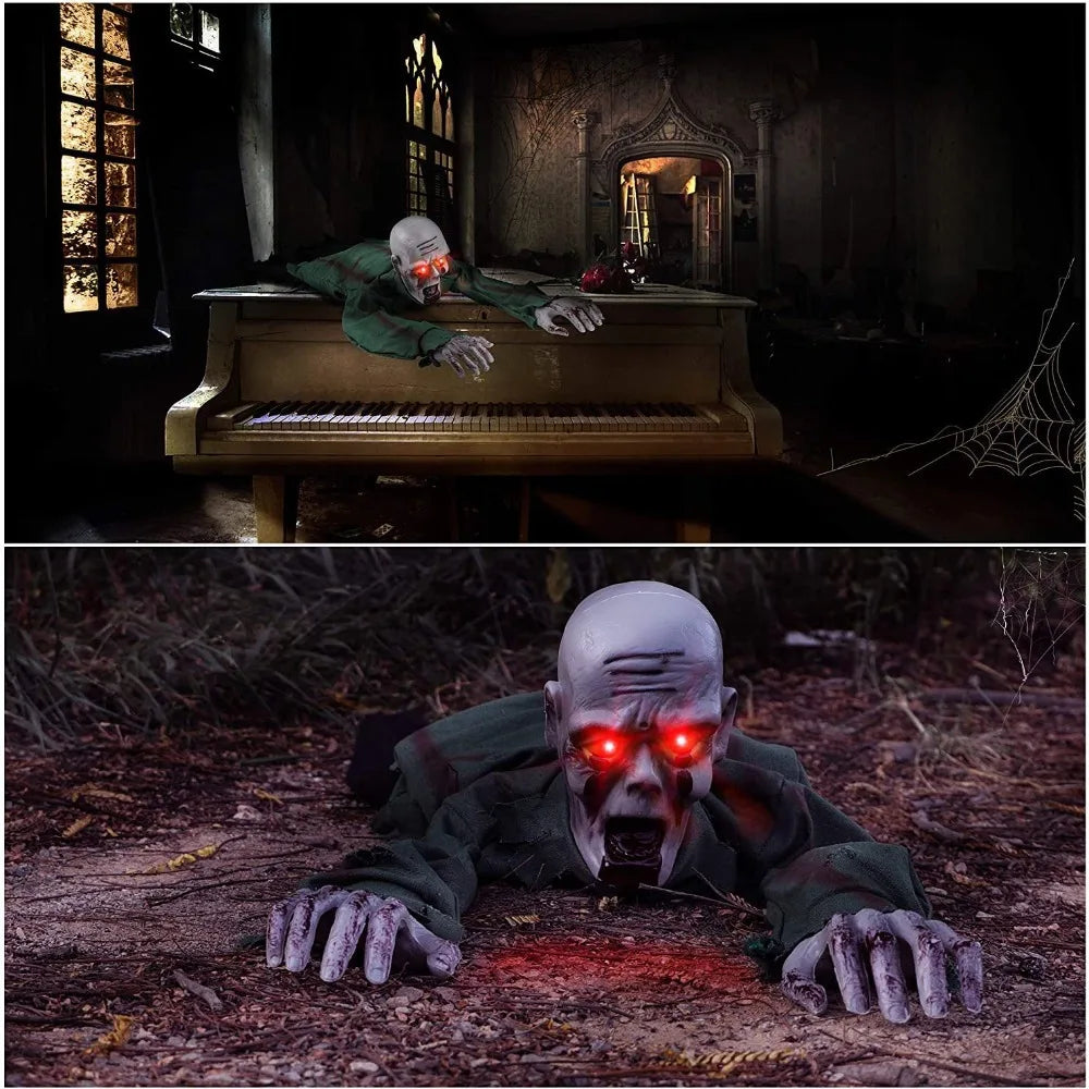 Electric Halloween Crawling Ghost Bald Head Voice-activated Climbing Zombie Figure Realistic Folding Escape Room Climbing Ghost