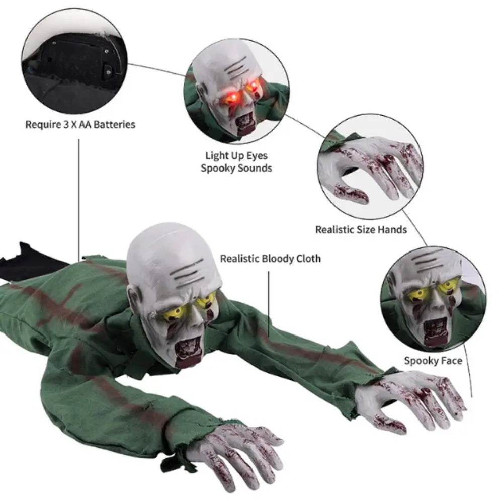 Electric Halloween Crawling Ghost Bald Head Voice-activated Climbing Zombie Figure Realistic Folding Escape Room Climbing Ghost
