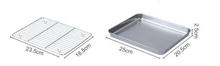 Flat Bottom 430 Stainless Steel Square Plate Oven Safe BBQ Grill Pan Drain Tray Oil Drip Rack Prep Plate for Roasting Grilling