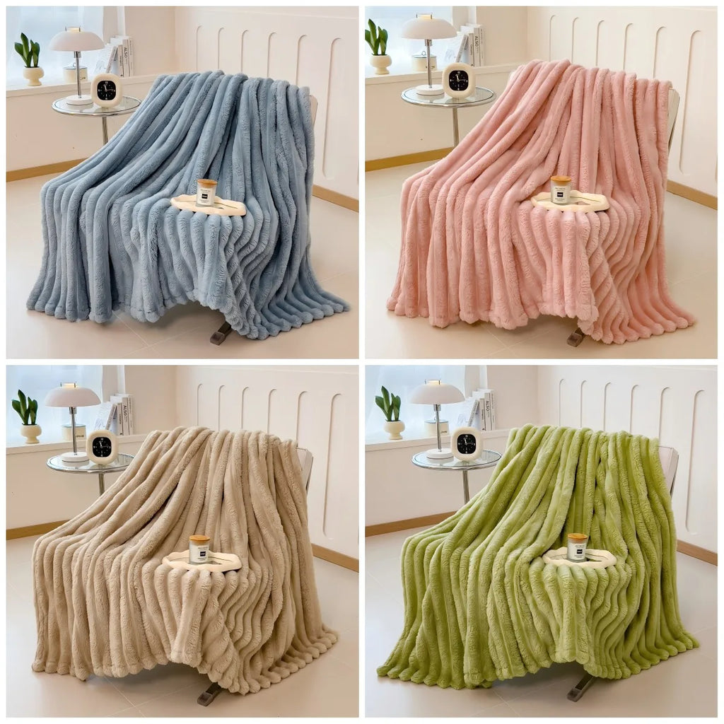 Striped Fuzzy Plush Throw Blanket 100×150cm Soft Cozy Fluffy Blanket for Sofa Bed Couch Home Decor