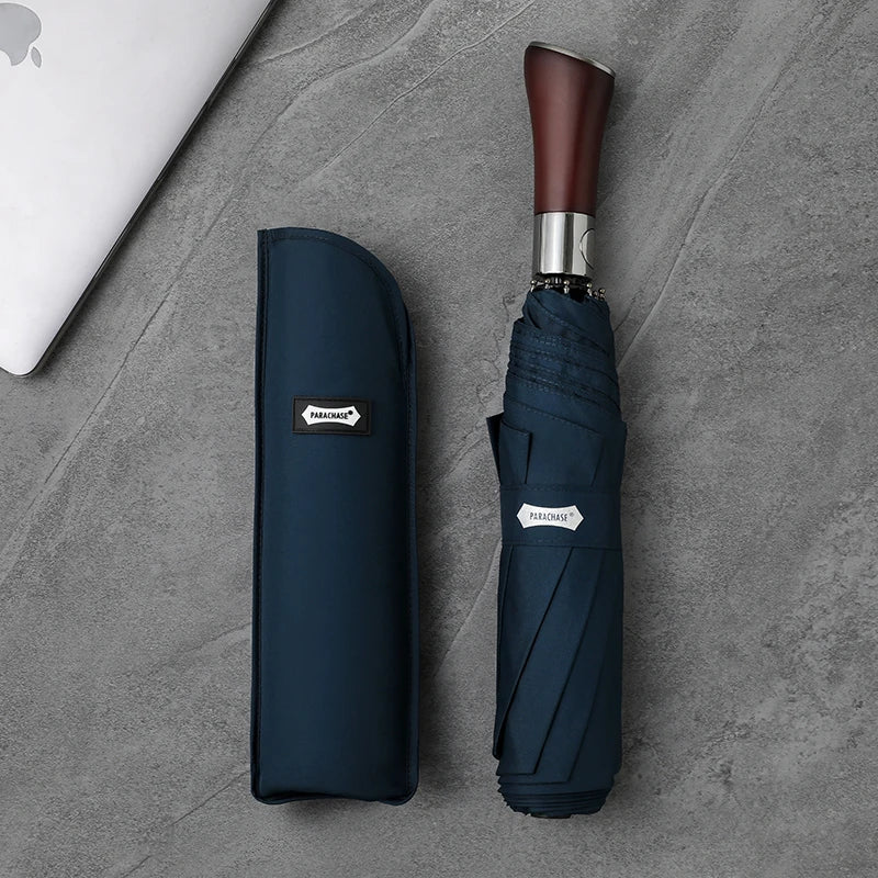 Parachase Automatic Umbrella Men 120cm Large Folding Umbrella Windproof Strong Wooden Handle Big Golf Luxury Umbrella 8K