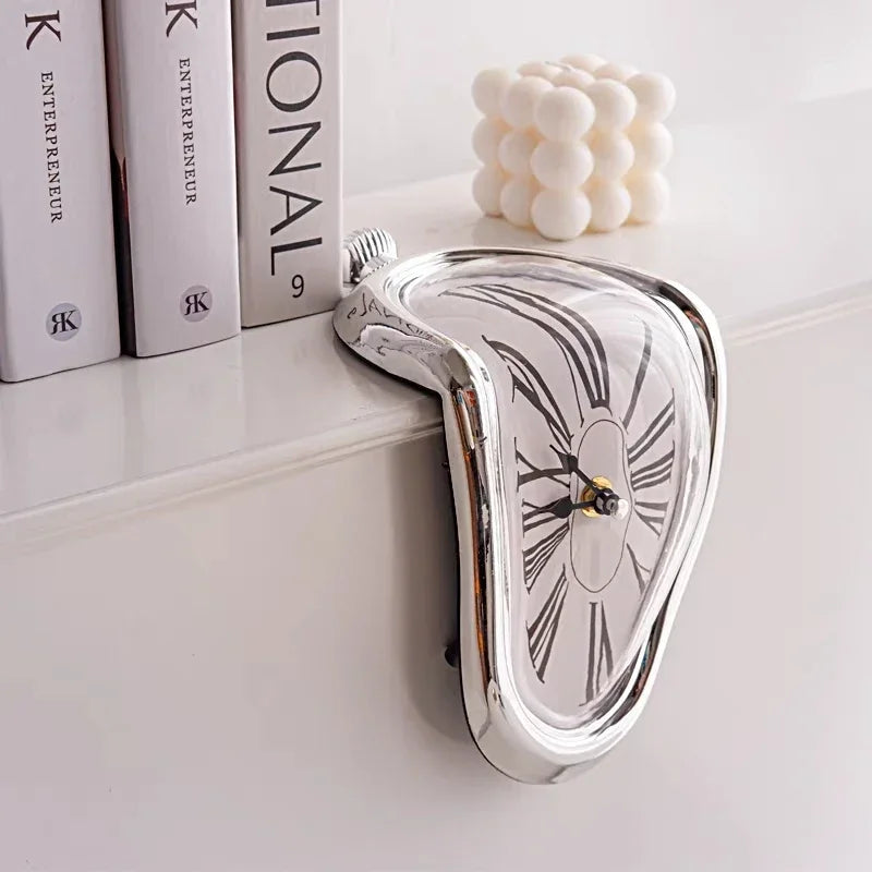 Surreal Melting Clock Silent Melted Wall Clock Salvador Dali Style Wall Watch for Decorative Home Office Shelf Desk Table Gift