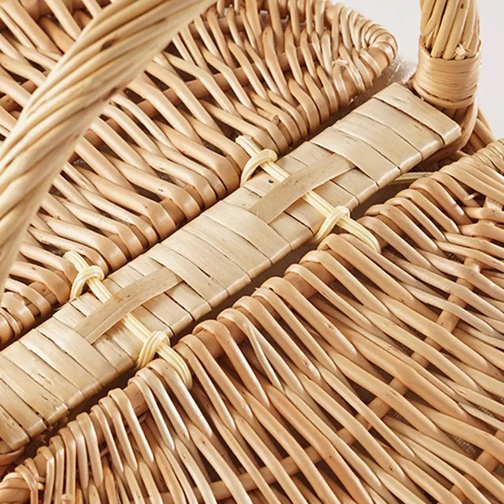 Handmade Wicker Picnic Basket With Handle Picnic Hamper Multi-Purpose Willow Woven Storage Box Outdoor Camping Fruit Basket