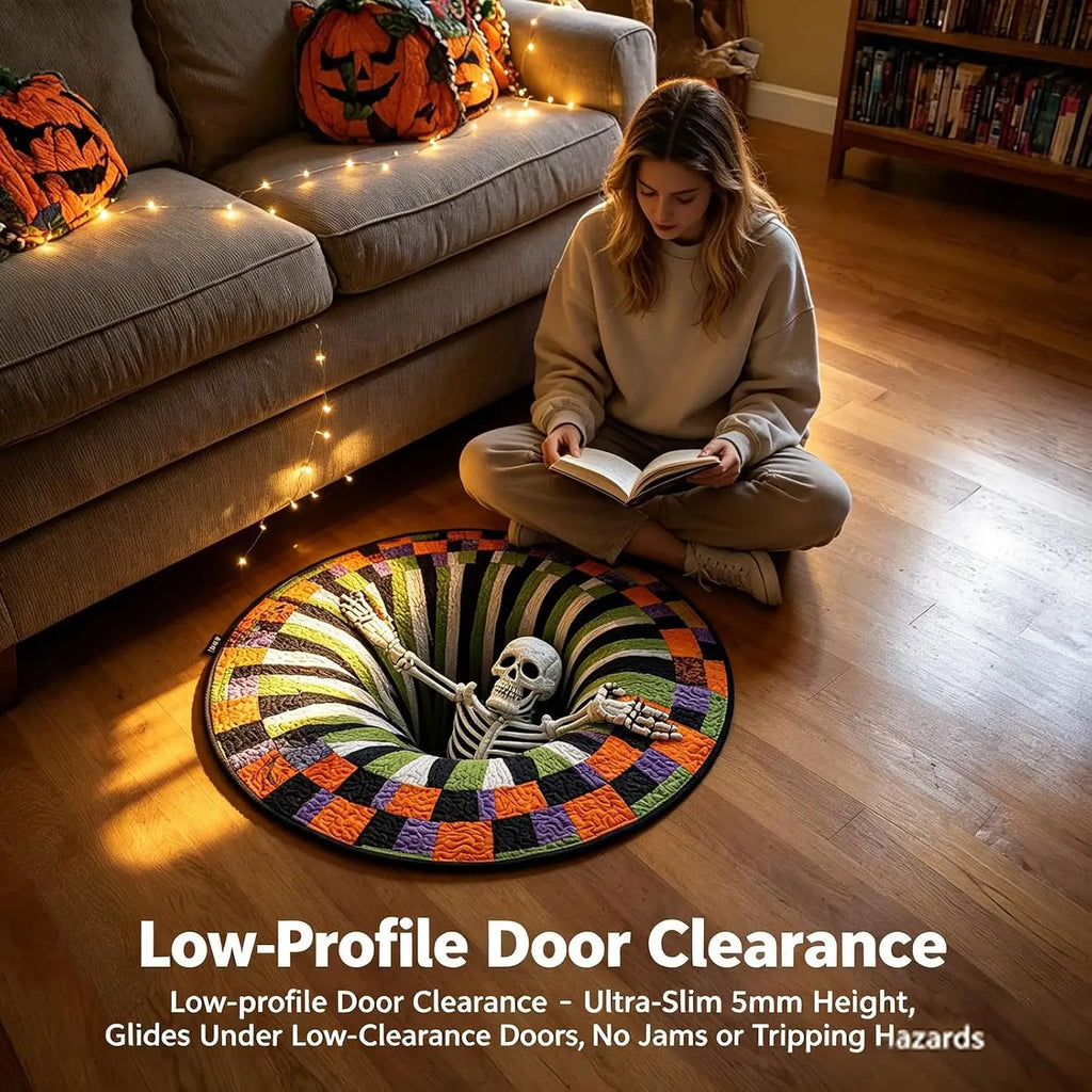 3D Halloween Rug, Skeleton Vortex Quilted Round Rugs