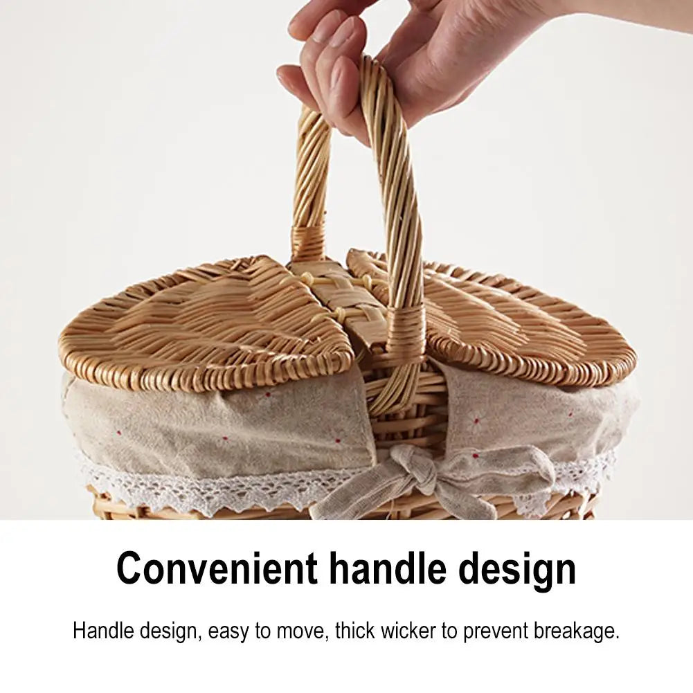 Handmade Wicker Picnic Basket With Handle Picnic Hamper Multi-Purpose Willow Woven Storage Box Outdoor Camping Fruit Basket