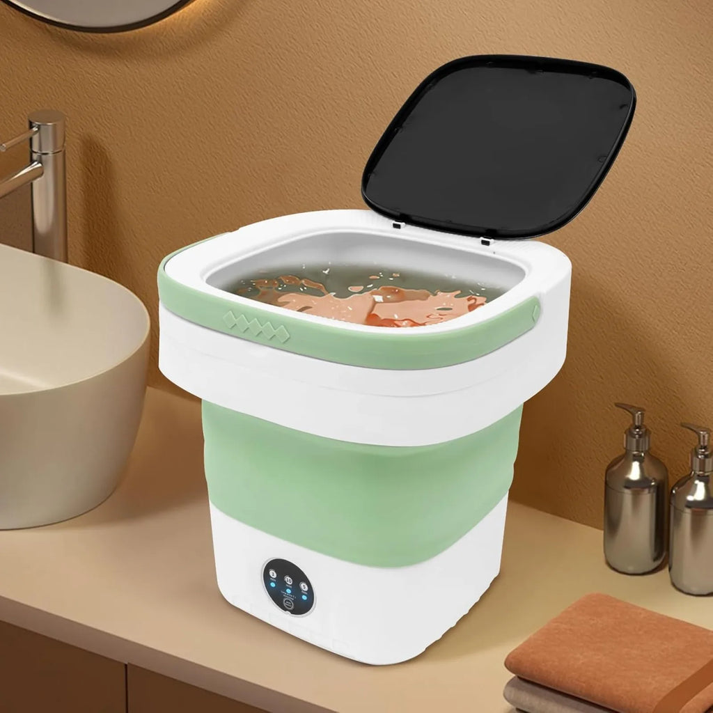 12L Portable Mini Washing Machine, Foldable Washer and Spin Dryer with Drainage Basket, Electric Collapsible Washing Machine for Apartment Camping, RV, Travel, Underwear, Socks (12Green)