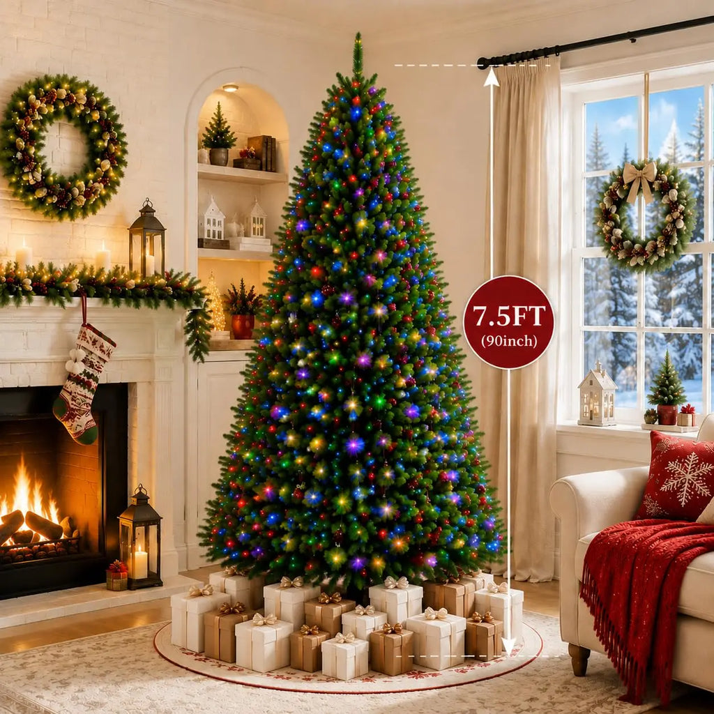 GAOMON 7.5 FT PE PVC Artificial Christmas Tree, Full Green Mixed Branches