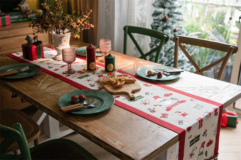 Christmas Snowflake Decoration Table Runner Jacquard Dining Cloth New Year Gift Winter Home Rustic Decor Bed Tail Flag Cover