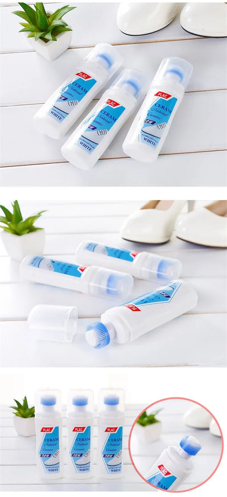 100ml White Shoes Stain Remover Whitening Cream-All-Purpose Cleaning Gel with Brush for Sneakers Leather Shoes without water rin