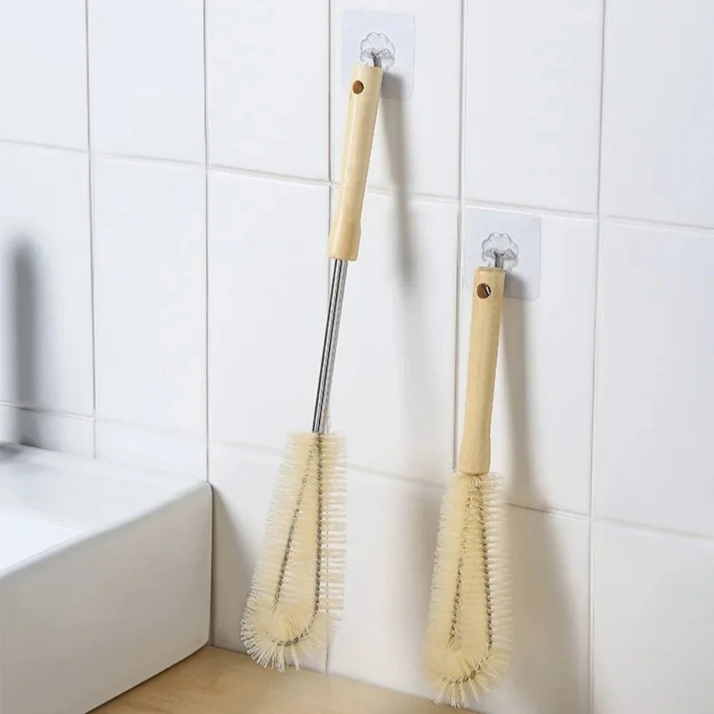 Kitchen Cleaning Tool Drink Bottles Glass Scrubbers Cleaning Brush Wooden Bottle Cleaning Brush With Long Handle For Baby Bottle