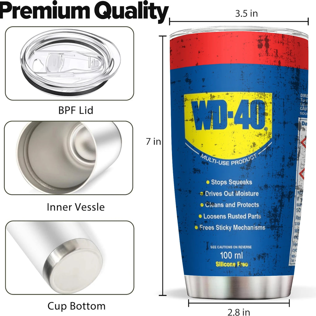 20Oz Stainless Steel vacuum Tumbler WD40 Engine Oil filter print Car Cup with Straw and Lid for Cold Hot Drink mug Engineer Gift