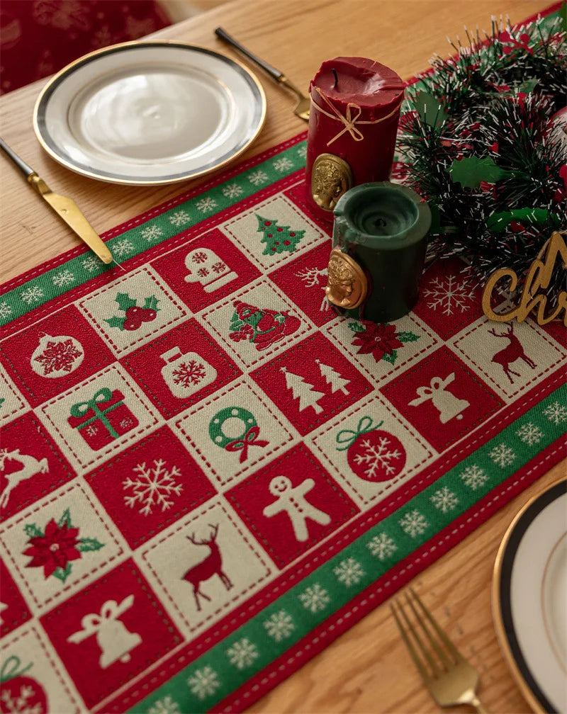 Christmas Snowflake Decoration Table Runner Jacquard Dining Cloth New Year Gift Winter Home Rustic Decor Bed Tail Flag Cover