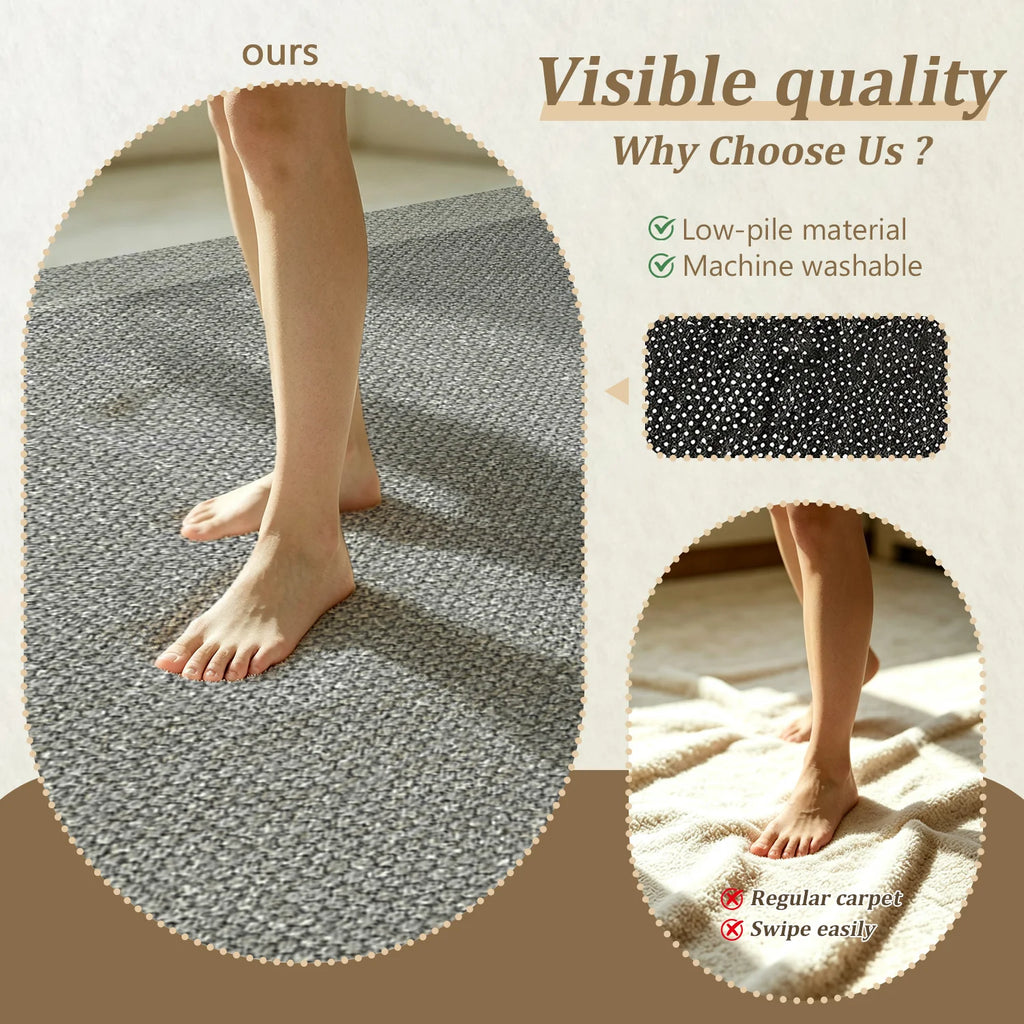 Large Indoor Area Rug, Soft Velvet Low Pile with Non-Slip Dotted Backing, Machine Washable Neutral Gray Textured Rug for Living Room Bedroom Modern Home Decor