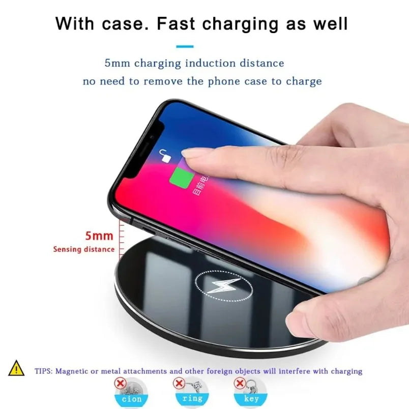 Base de carga inalámbrica rápida de 15W compatible con iPhone 17 16 15 14 13 12 Samsung Galaxy S25 S24, alfombrilla de carga inalámbrica apta para fundas