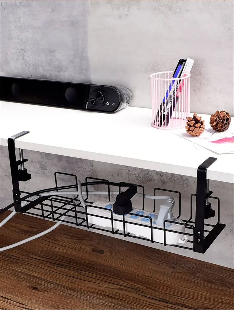 Under Table Storage Rack Metal Cable Management Tray Home Office Desk Wire Organizer No Punching Kitchen Storage Accessories
