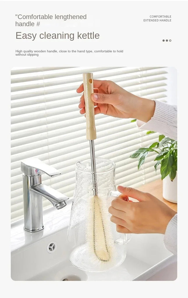 Kitchen Cleaning Tool Drink Bottles Glass Scrubbers Cleaning Brush Wooden Bottle Cleaning Brush With Long Handle For Baby Bottle