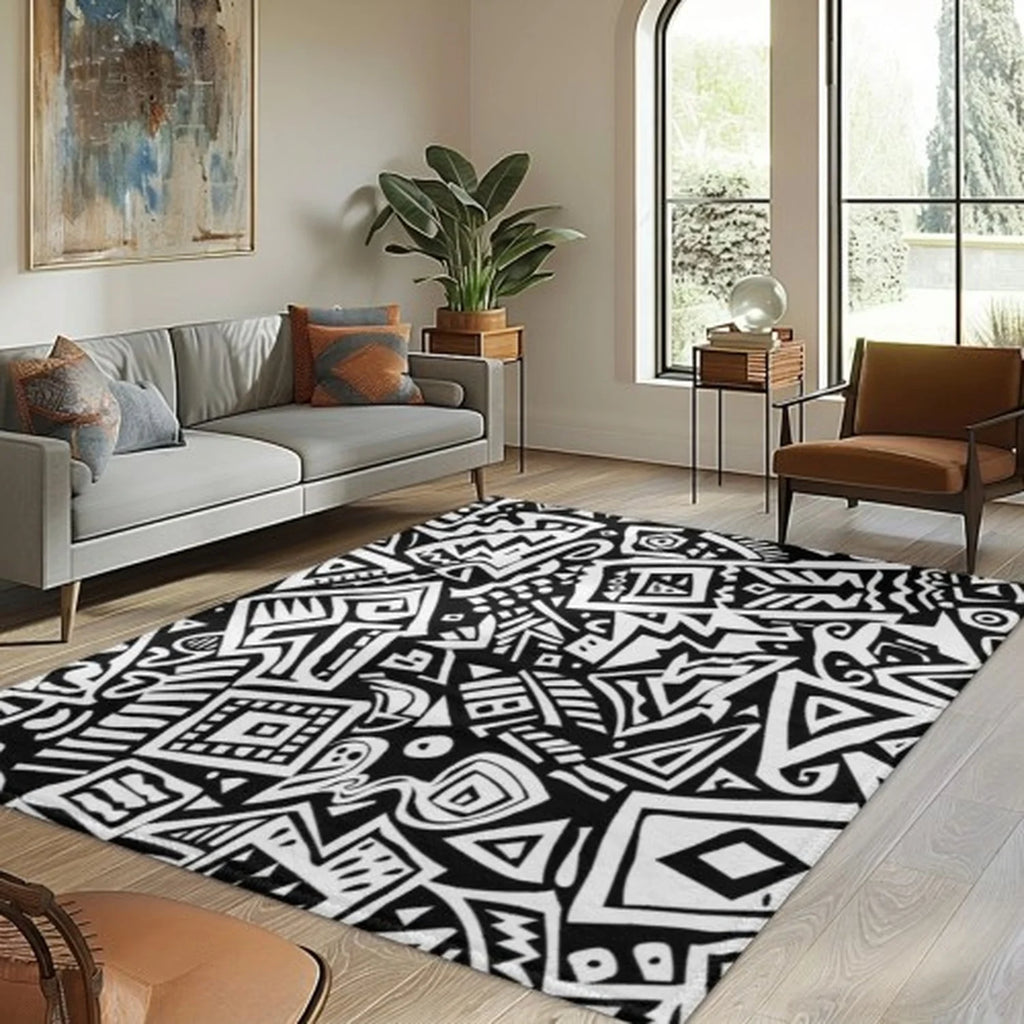 Abstract Ocean Blue Carpet, Modern Coastal Marble Carpet, Contemporary Living Room Rug.