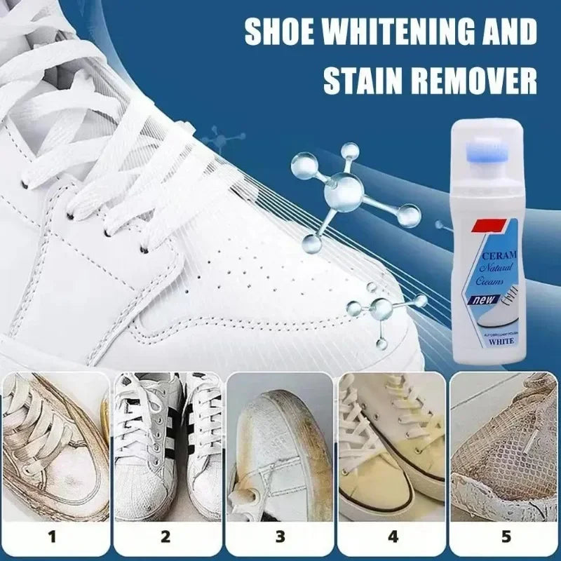 100ml White Shoes Stain Remover Whitening Cream-All-Purpose Cleaning Gel with Brush for Sneakers Leather Shoes without water rin