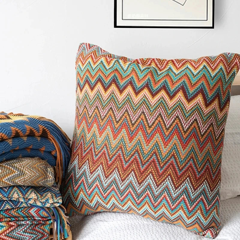 Bohemia Knitted Cushion Cover Soft Striped Pillow Case 45cm*45cm for Home Decoration Living Room Bed Room Pillow Cover Drop Ship