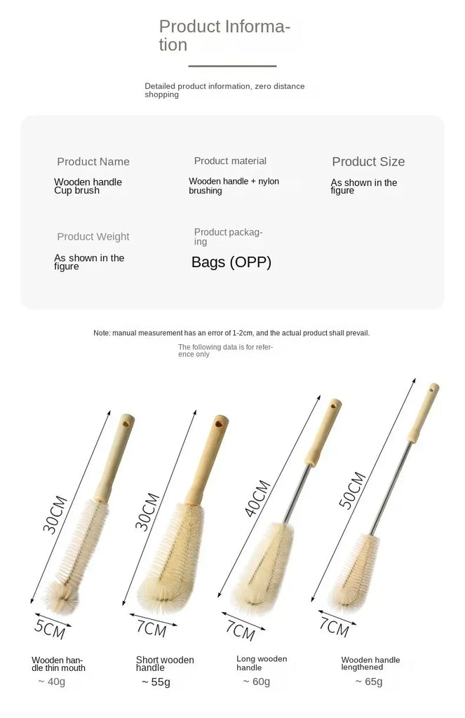 Kitchen Cleaning Tool Drink Bottles Glass Scrubbers Cleaning Brush Wooden Bottle Cleaning Brush With Long Handle For Baby Bottle