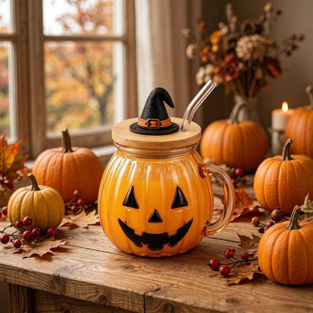 Tumblers Set Halloween Pumpkin Mug Glass Cups Glass Halloween Mugs,Pumpkin Double Wall Freezer Mug