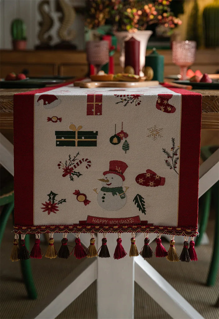 Christmas Snowflake Decoration Table Runner Jacquard Dining Cloth New Year Gift Winter Home Rustic Decor Bed Tail Flag Cover