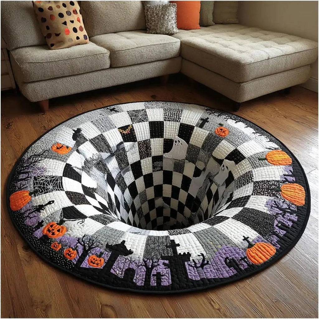 3D Halloween Rug, Skeleton Vortex Quilted Round Rugs