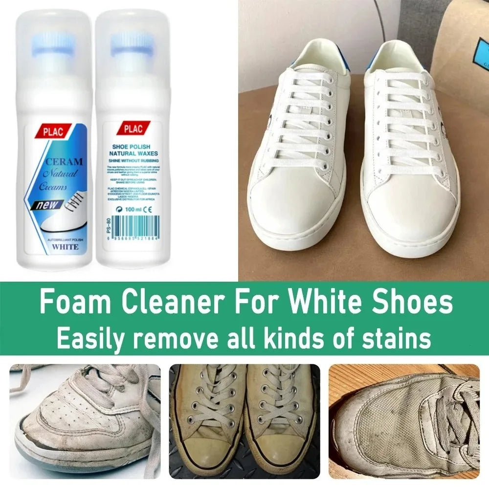 100ml White Shoes Stain Remover Whitening Cream-All-Purpose Cleaning Gel with Brush for Sneakers Leather Shoes without water rin