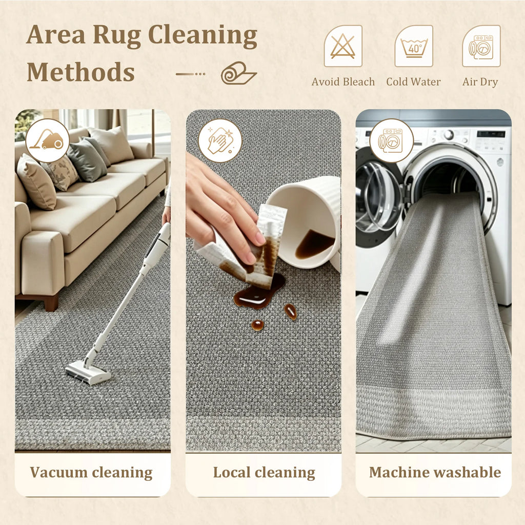 Large Indoor Area Rug, Soft Velvet Low Pile with Non-Slip Dotted Backing, Machine Washable Neutral Gray Textured Rug for Living Room Bedroom Modern Home Decor