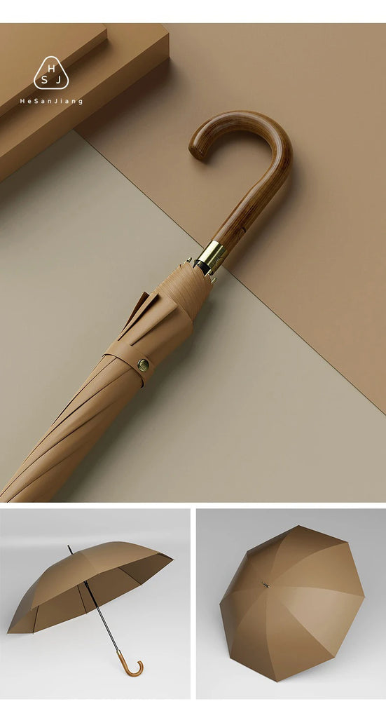 New Wooden Long Handle Luxury Umbrella Men Women, Outdoor 8 Bones Big Golf Rain Umbrella Windproof Strong, 120cm Diameter