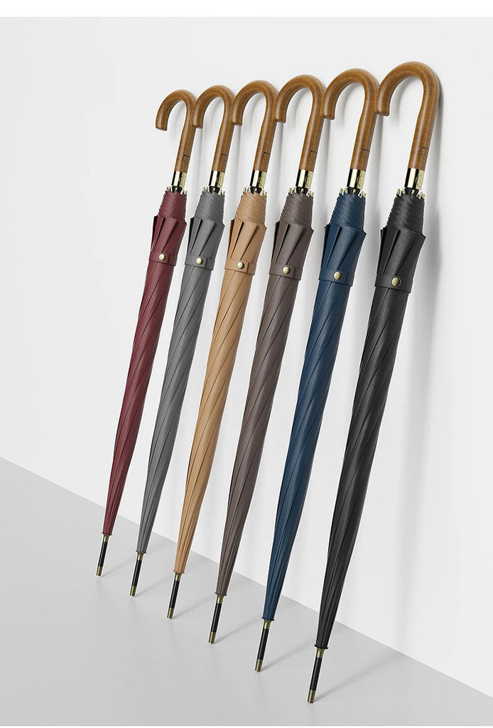 New Wooden Long Handle Luxury Umbrella Men Women, Outdoor 8 Bones Big Golf Rain Umbrella Windproof Strong, 120cm Diameter