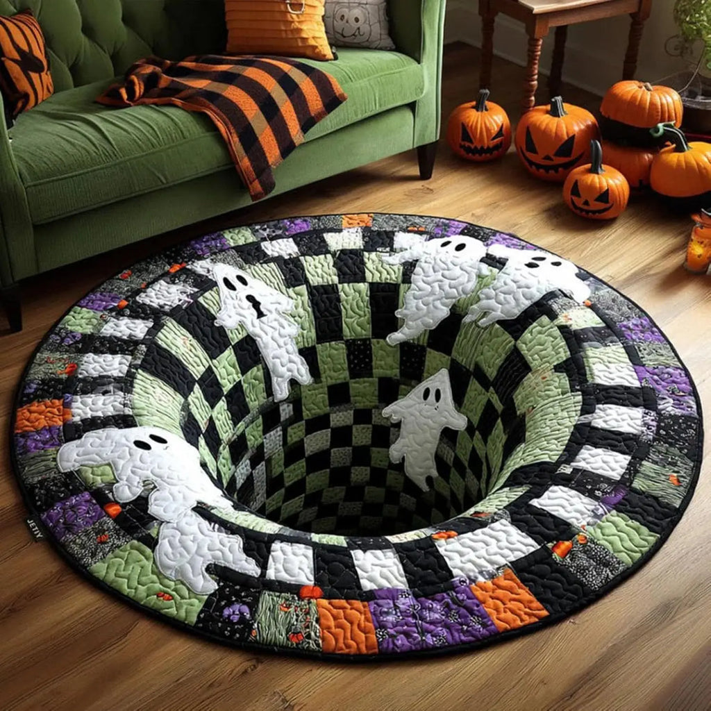 3D Halloween Rug, Skeleton Vortex Quilted Round Rugs