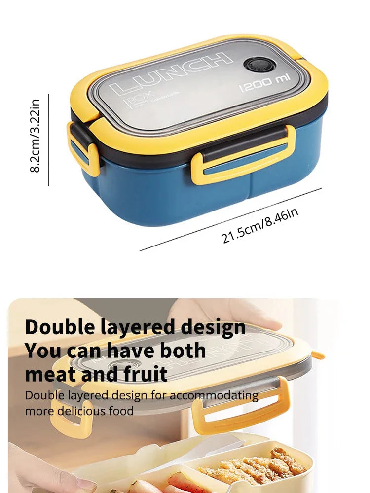 Double Layered Design With Fork And Spoon Fruit Bento Box For Easy Carrying, Microwave Safe, And Convenient Heating Lunch Box
