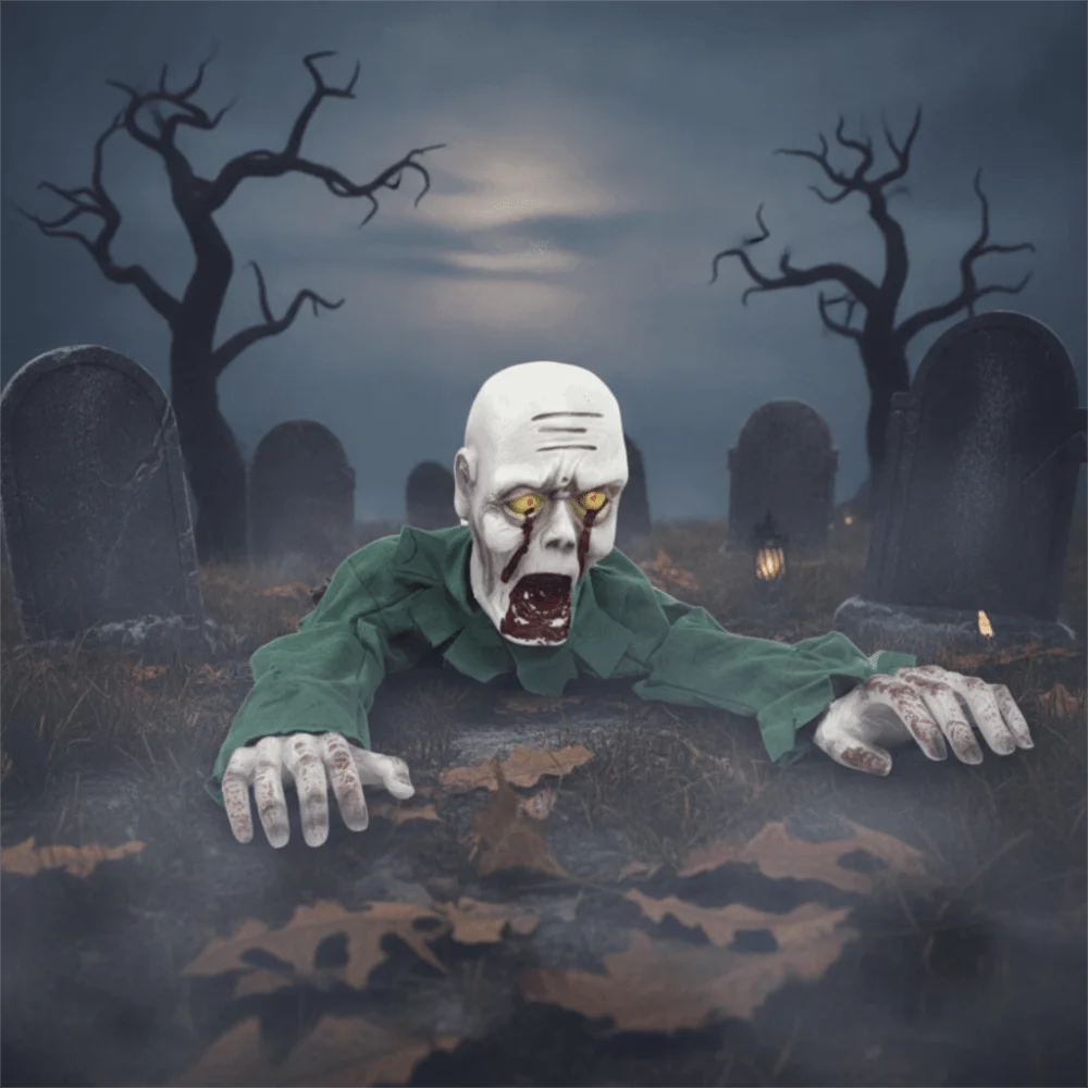 Electric Halloween Crawling Ghost Bald Head Voice-activated Climbing Zombie Figure Realistic Folding Escape Room Climbing Ghost