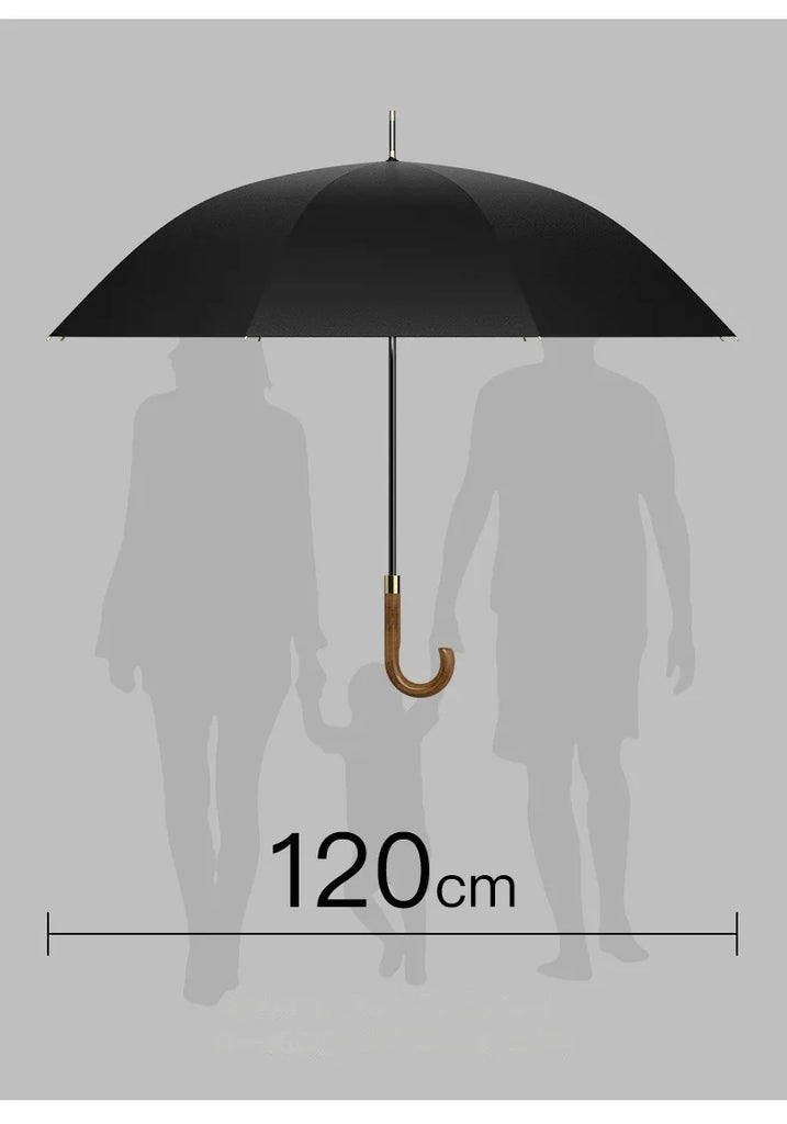 New Wooden Long Handle Luxury Umbrella Men Women, Outdoor 8 Bones Big Golf Rain Umbrella Windproof Strong, 120cm Diameter