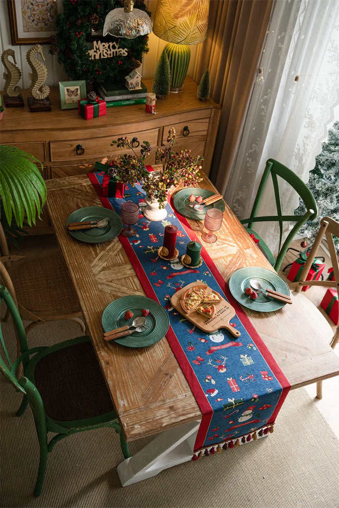 Christmas Snowflake Decoration Table Runner Jacquard Dining Cloth New Year Gift Winter Home Rustic Decor Bed Tail Flag Cover
