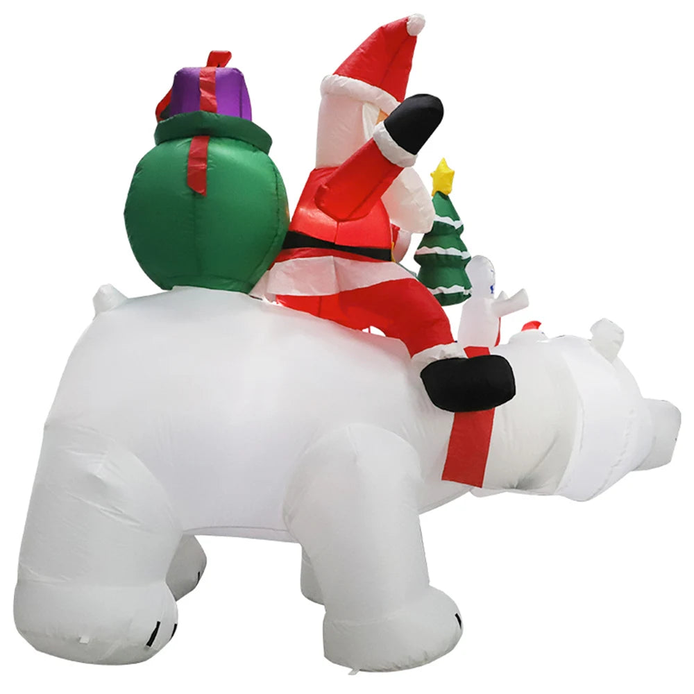 7FT Inflatable Santa Claus Riding Shake Head Bear And 5FT Christmas Snowman With LED Light Model Outdoor Garden Xmas Decorati