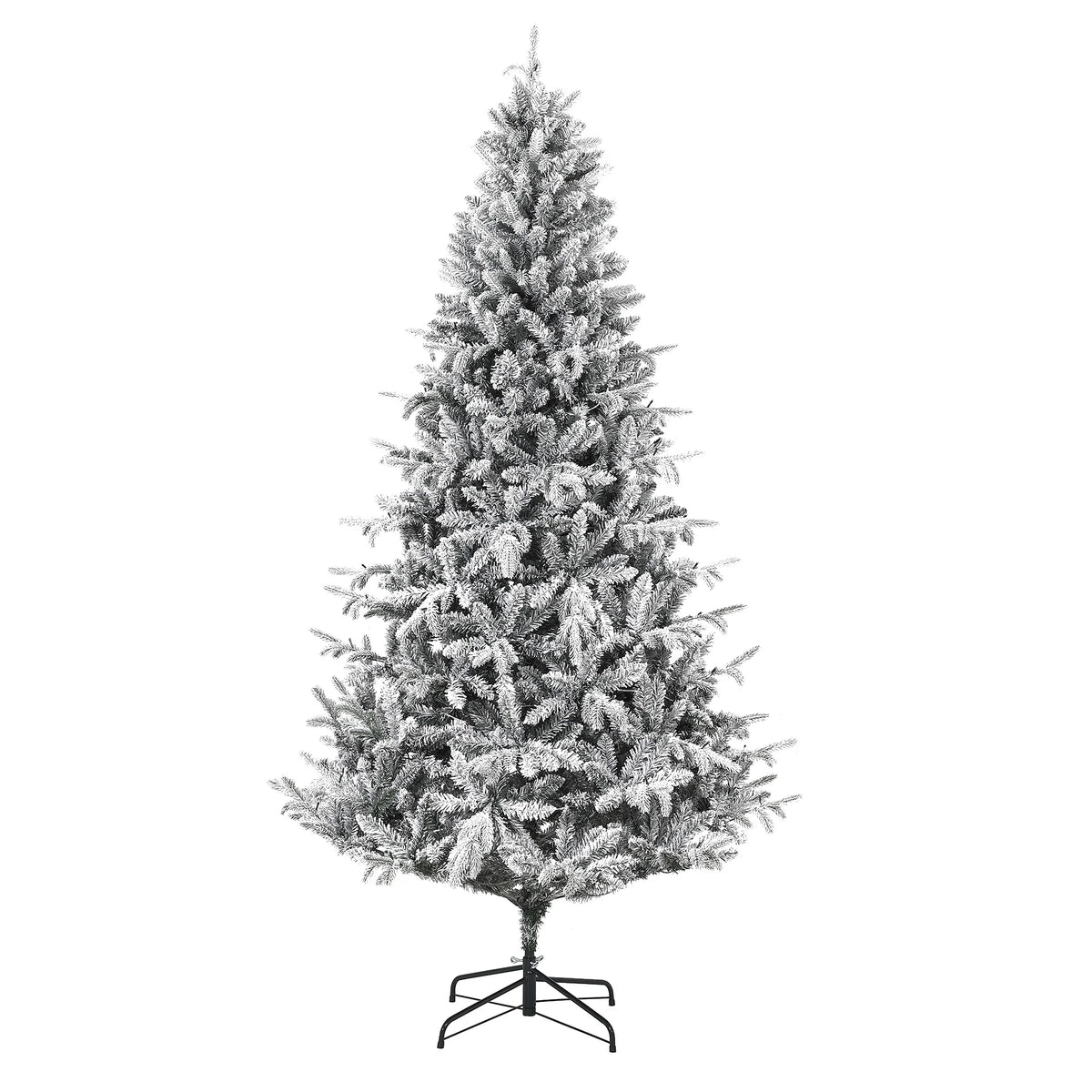 Snow Flocked Pre-Lit Artificial Christmas Tree with Warm White LEDs Hinged Sections & Red Berries 6-7.5ft Indoor Holiday Decor