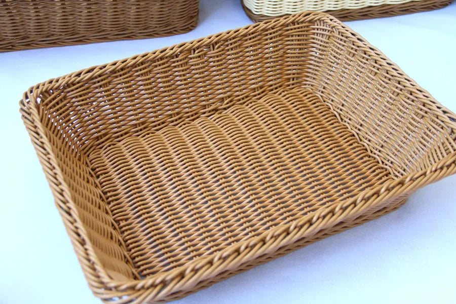 Hand-Woven Imitation Rattan Basket, Rectangular Storage Box, Fruit Snack Bread Cosmetic Organizer for Home Kitchen