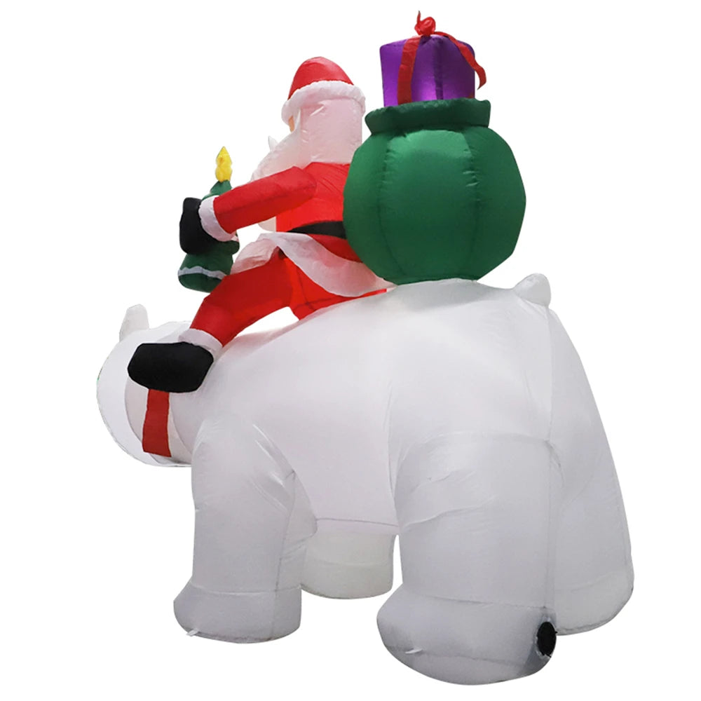 7FT Inflatable Santa Claus Riding Shake Head Bear And 5FT Christmas Snowman With LED Light Model Outdoor Garden Xmas Decorati