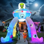 12FT Halloween Inflatables Archway UFO Alien Giant Alien Arch Inflatable with Colorful Flashing Lights Scary Halloween