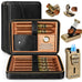 Leather Cigar Humidor with Cigar Lighter,Built-in Straight Cigar Cutter and Cigar Punch,Humidifier and Cedar Tray